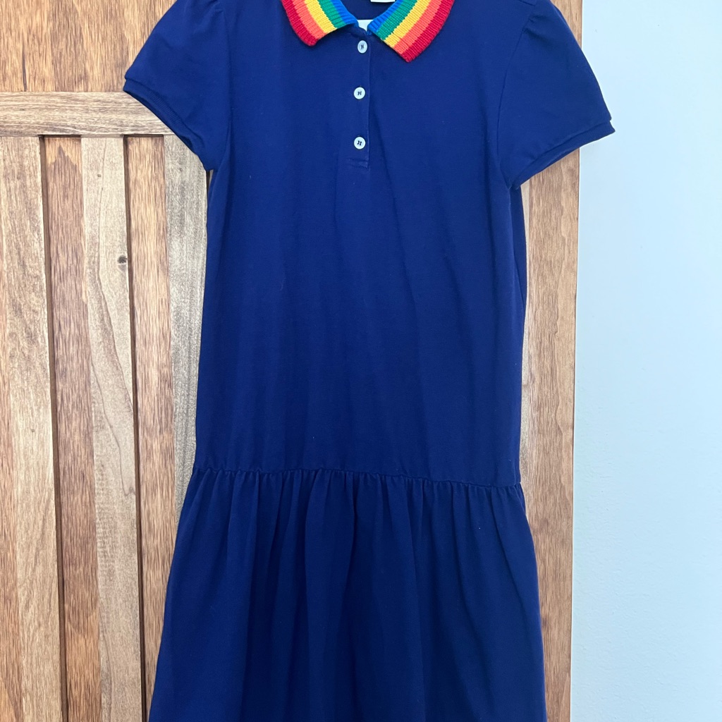 Gucci Kids Dress In Deep Blue With Rainbow Collar And Embroidered Butterfly Back